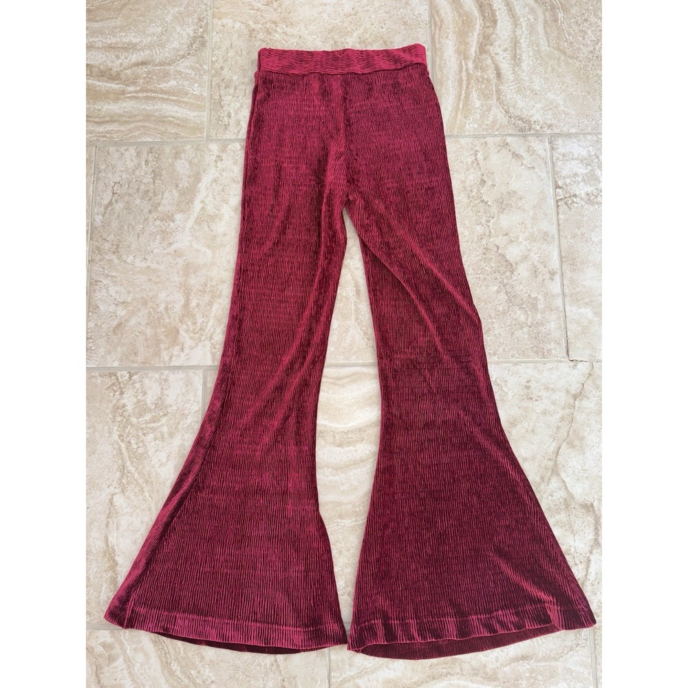 Free People So Charming Cranberry Velvet High Waisted Flare Leg Pants Size XS - Picture 4 of 10